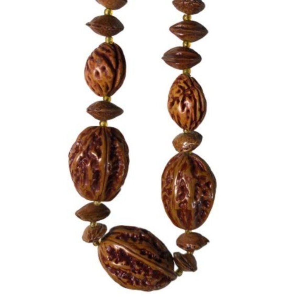 Vintage Antique Walnut Beaded Necklace
